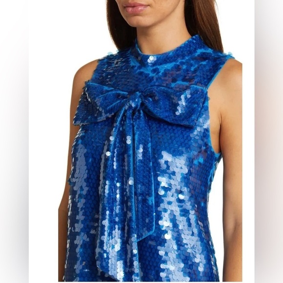 New! CIEBON Anita Bow Paillette Sequin Sleeveless Mini Shift Dress 💙 Small NWT! - Picture 6 of 15